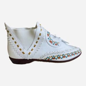 Vintage L J Simone Comanche White Ankle Boot Leather Southwest Size 8.5B
